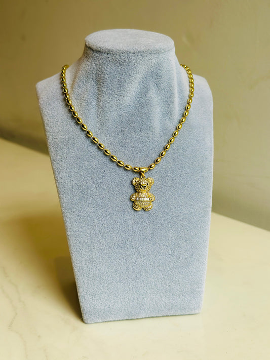 Collar de Oso con Diamantes en Oro Laminado 18K