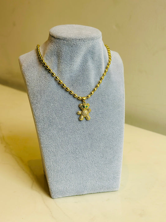 Collar de Oso con Lentes en Oro Laminado 18K