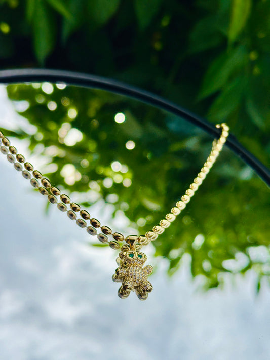 Collar de Oso con Lentes en Oro Laminado 18K